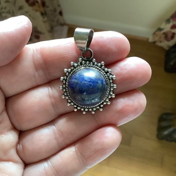 𝅺sterling SILVER 925 LAPIS ROUND PENDANT​ - Picture 6 of 9